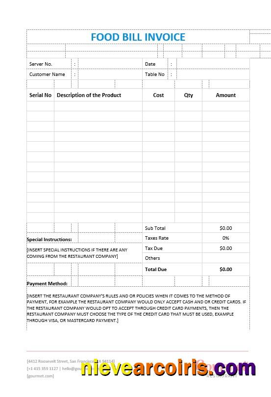 Realistic Food Bill Invoice Template