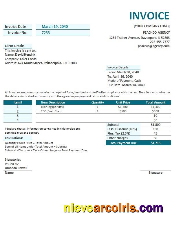 Premium Free Agency Invoice Template