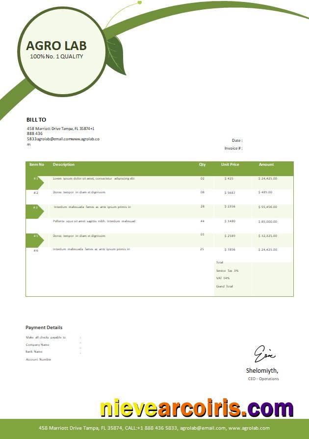 Professional Free Agriculture Invoice Template
