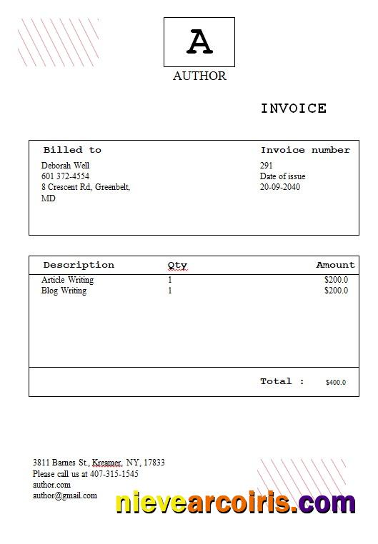 Editable Free Author Invoice Template