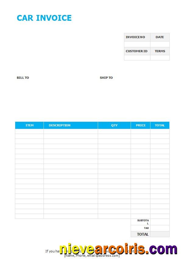 Professional Free Car Invoice Template