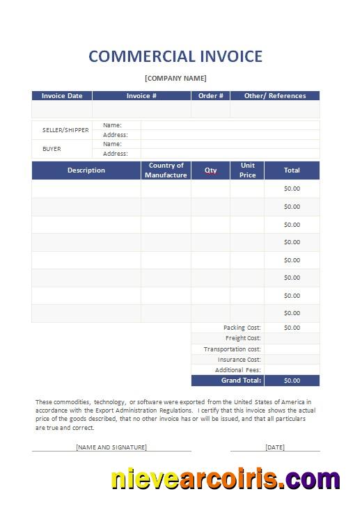 Premium Free Commercial Invoice Template