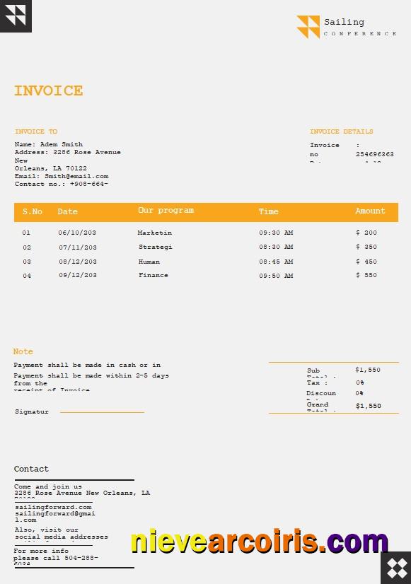 Editable Free Conference Invoice Template