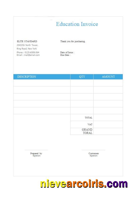 Premium Free Education Invoice Template
