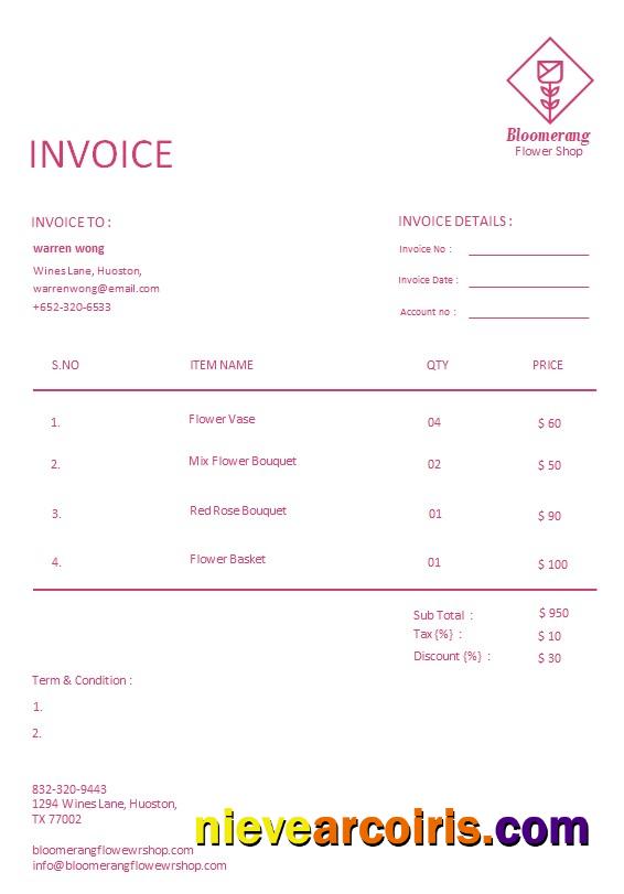 Professional Free Florist Invoice Template