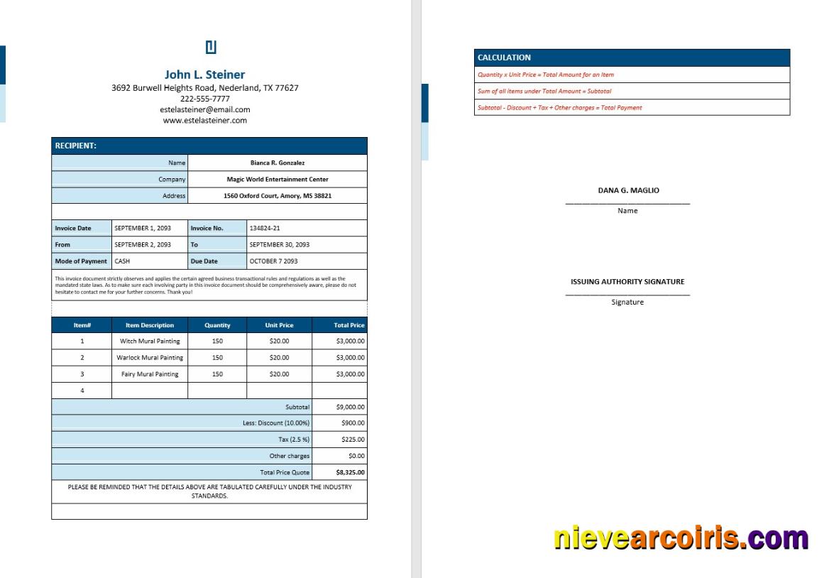 Free Freelance Artist Invoice Sample