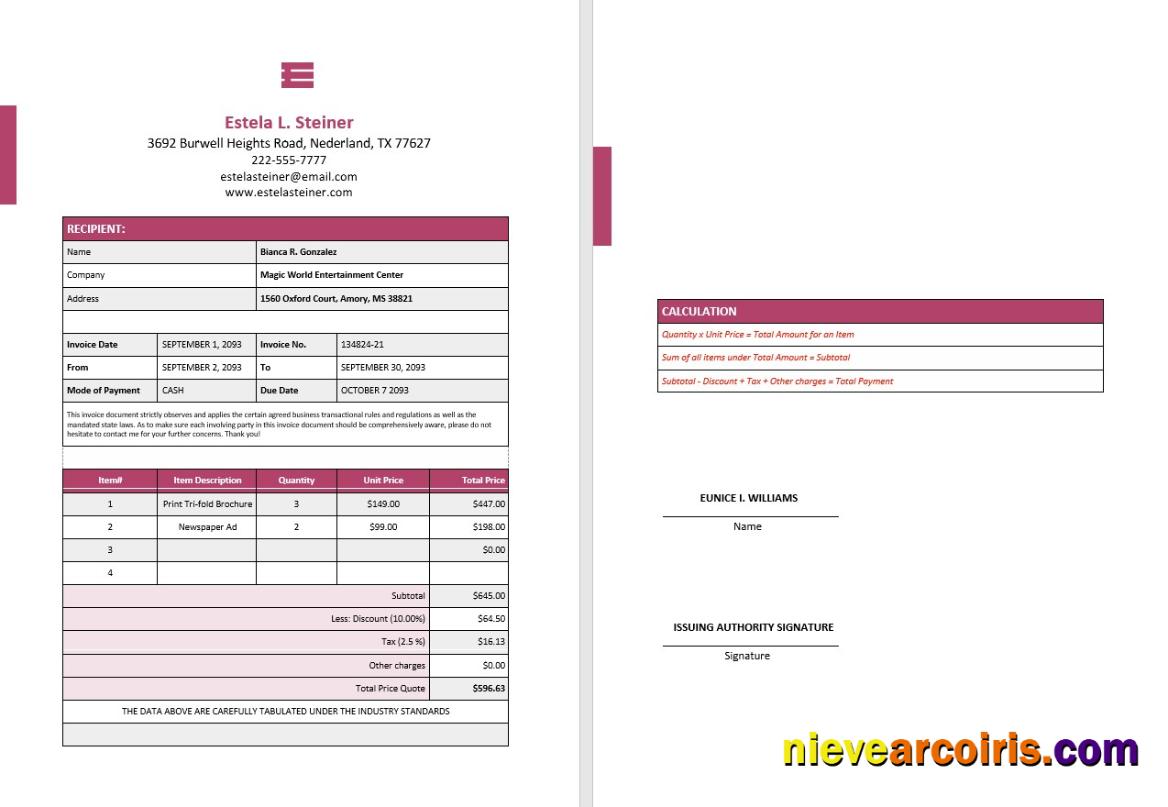 Free Freelance Design Invoice Preview