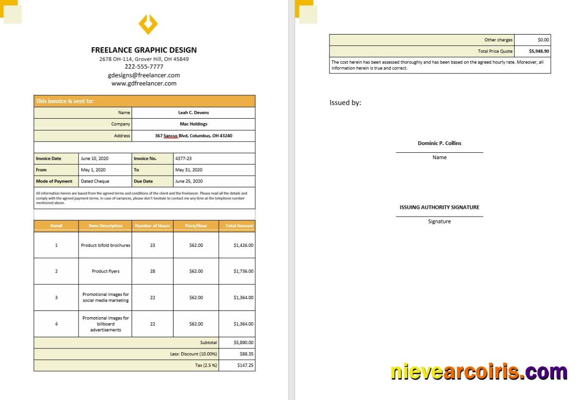 Free Freelance Hourly Invoice Sample