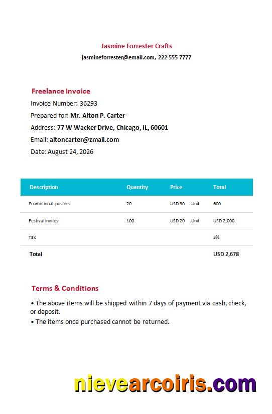 Premium Free Freelance Invoice Form Template