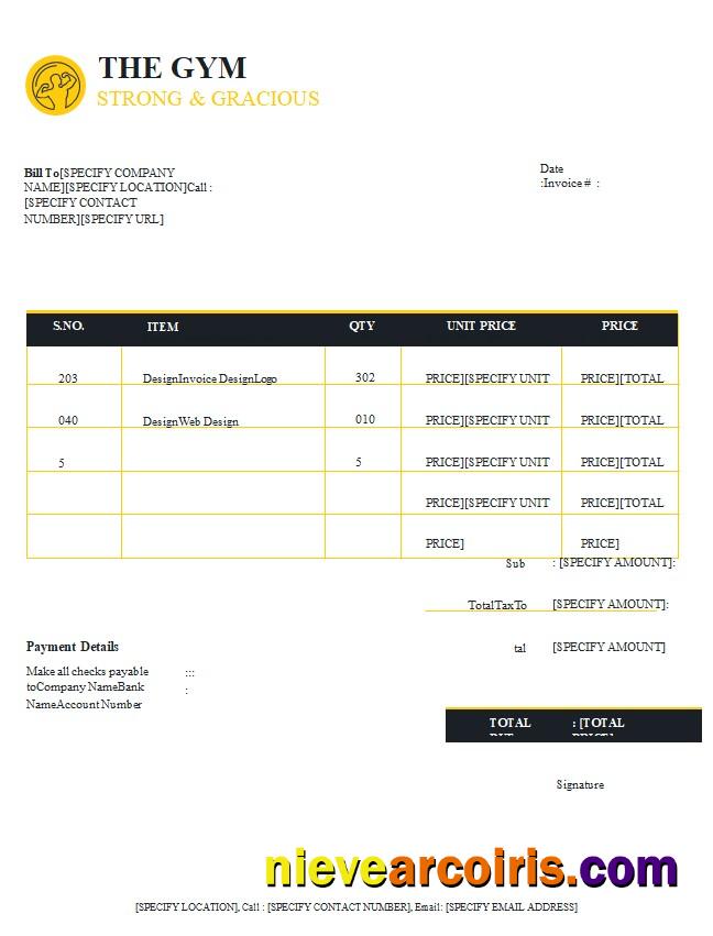 Professional Free Gym Invoice Template
