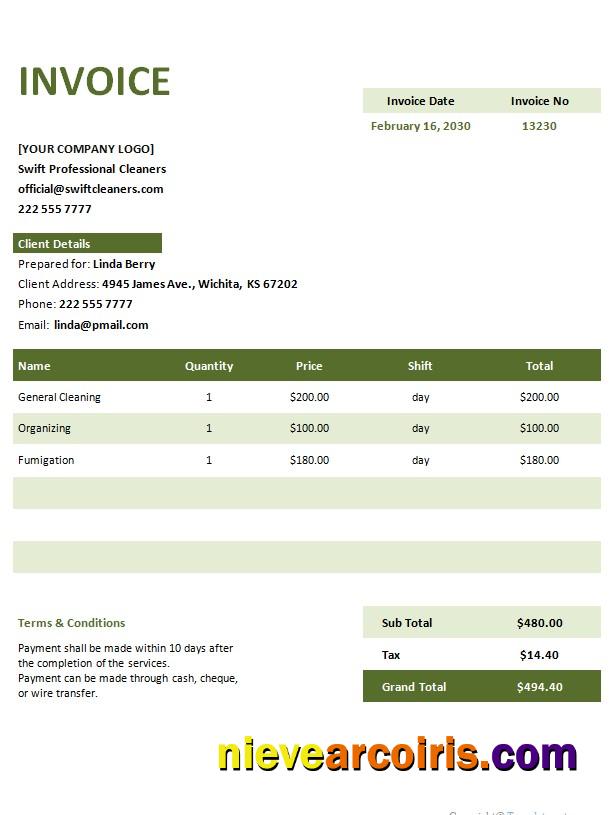 Realistic Free Invoice Template For Cleaning Service