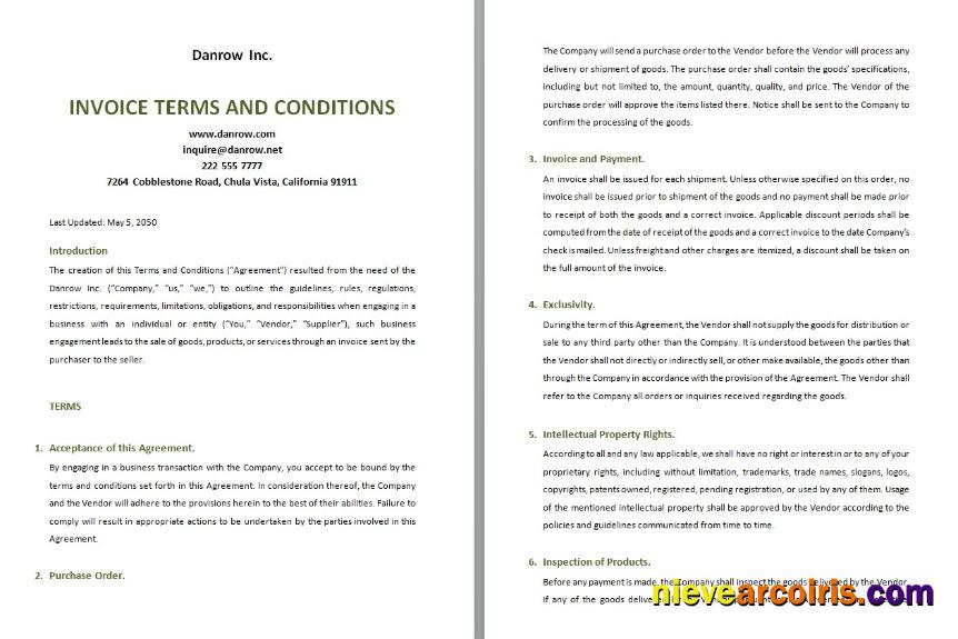 Premium Free Invoice Terms And Conditions Template