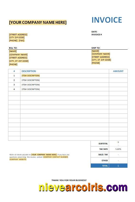 Premium Free Invoice With Sales Tax Template