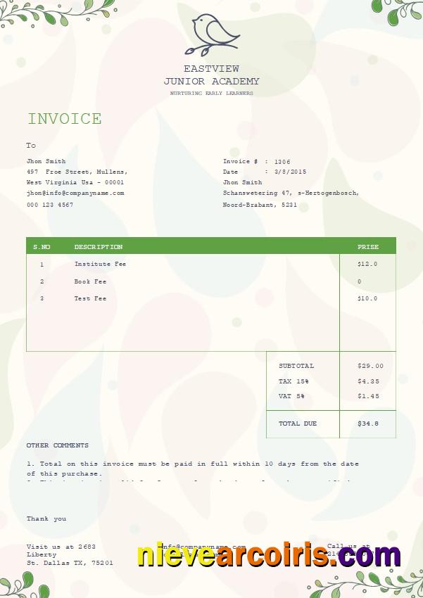 Premium Free Kindergarten Invoice Template