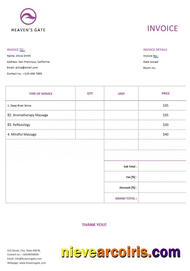 Premium Free Massage Invoice Template