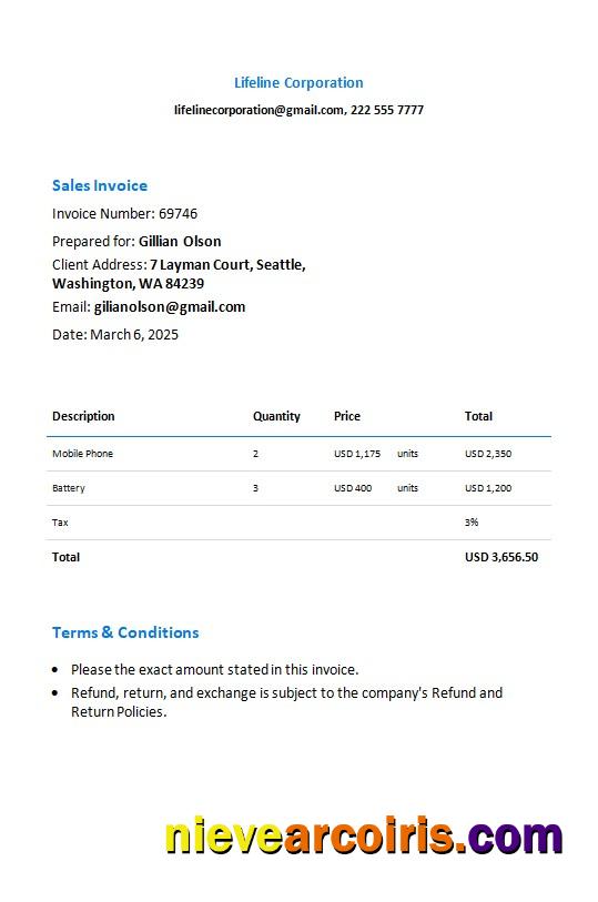 Premium Free Sales Invoice Template