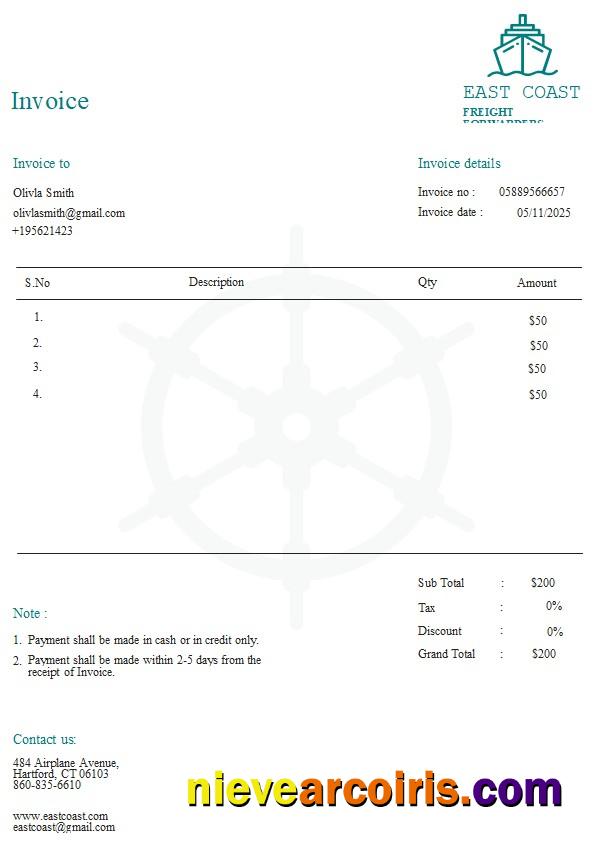 Editable Free Shipping Invoice Template