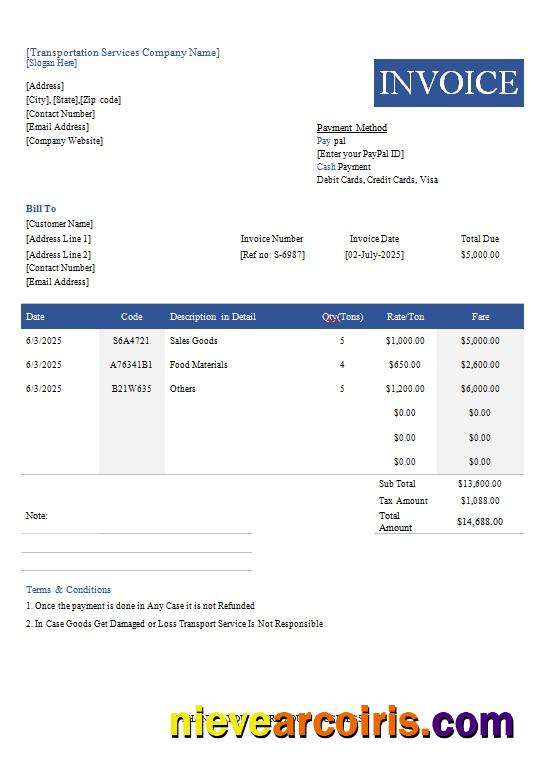 Premium Free Transportation Invoice Template