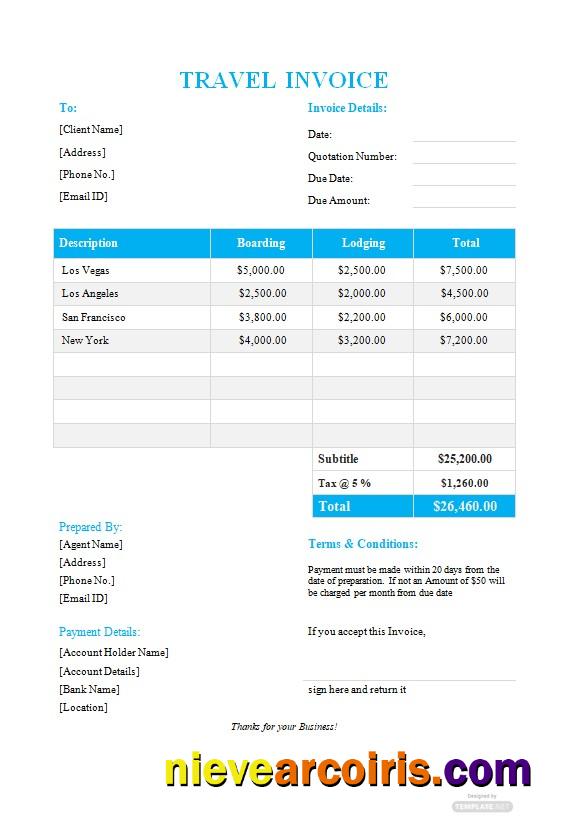 Realistic Free Travel Invoice Format Template
