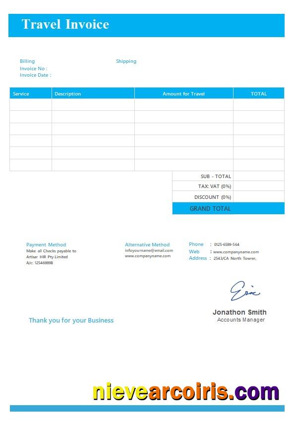 Realistic Free Travel Invoice Template