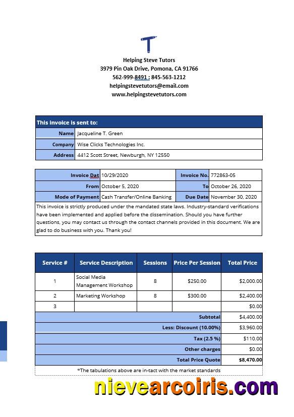 Realistic Freelance Work From Home Invoice Template