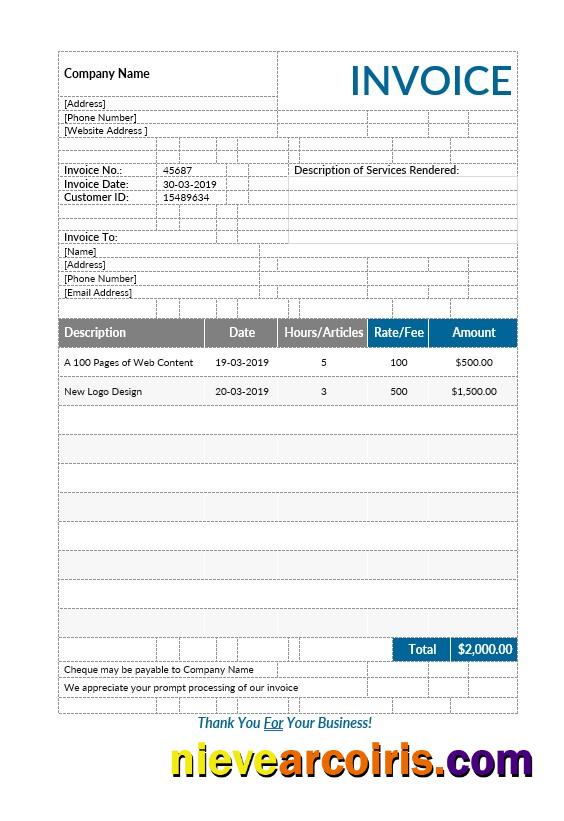 Editable Freelance Writer Invoice Template