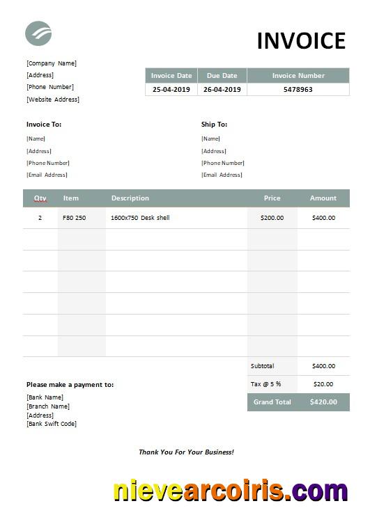 Editable Furniture Invoice Template