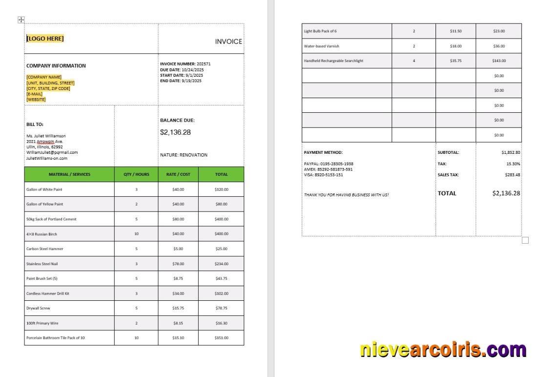 Realistic General Tax Calculation Invoice Template