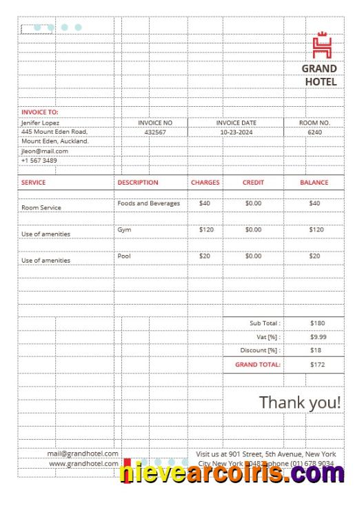 Premium Grand Hotel Invoice Template