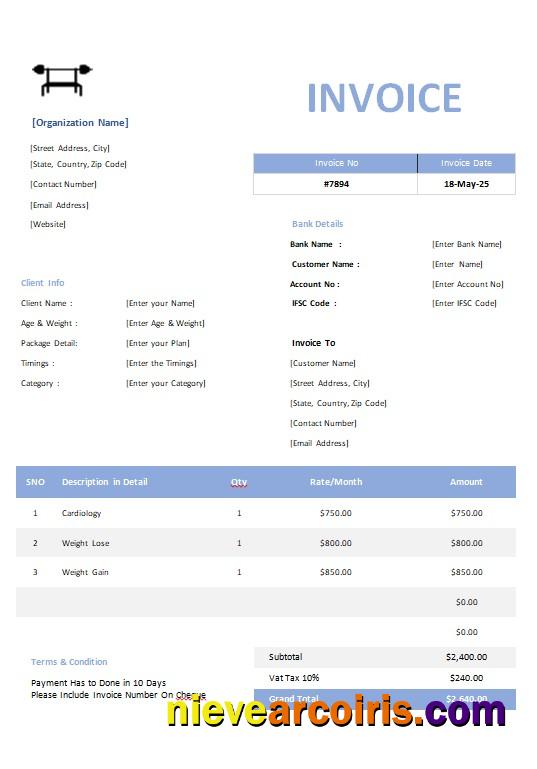 Professional Gym Invoice Template