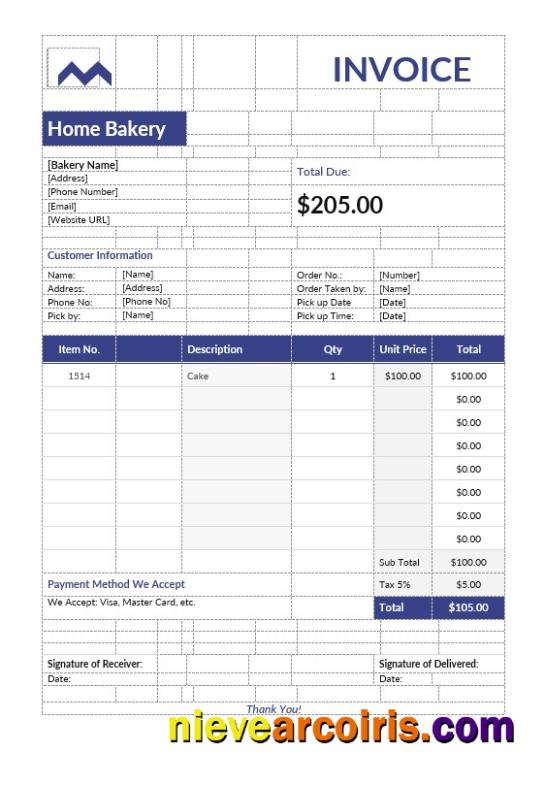 Realistic Home Bakery Invoice Template