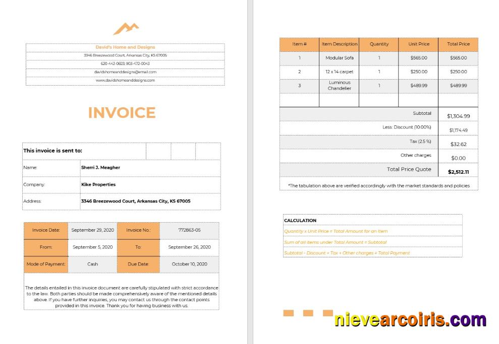 Premium Home Staging Invoice Template
