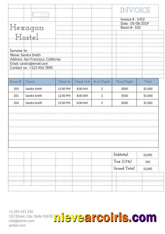 Premium Hostel Invoice Template