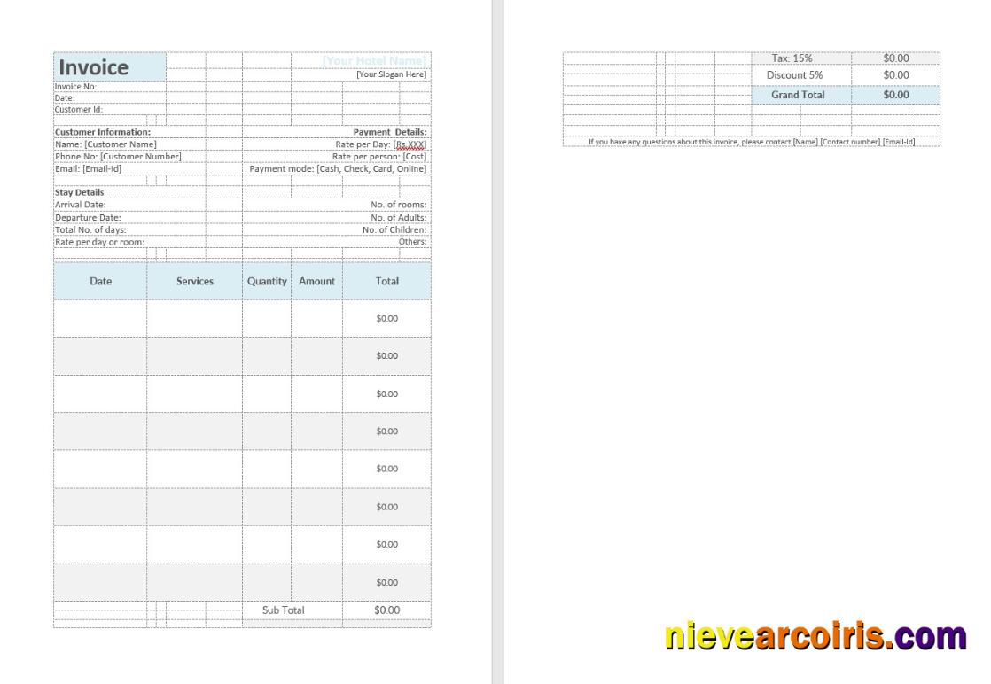 Professional Hotel Invoice Template