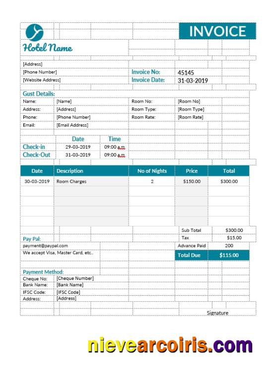Professional Hotel Room Invoice Template