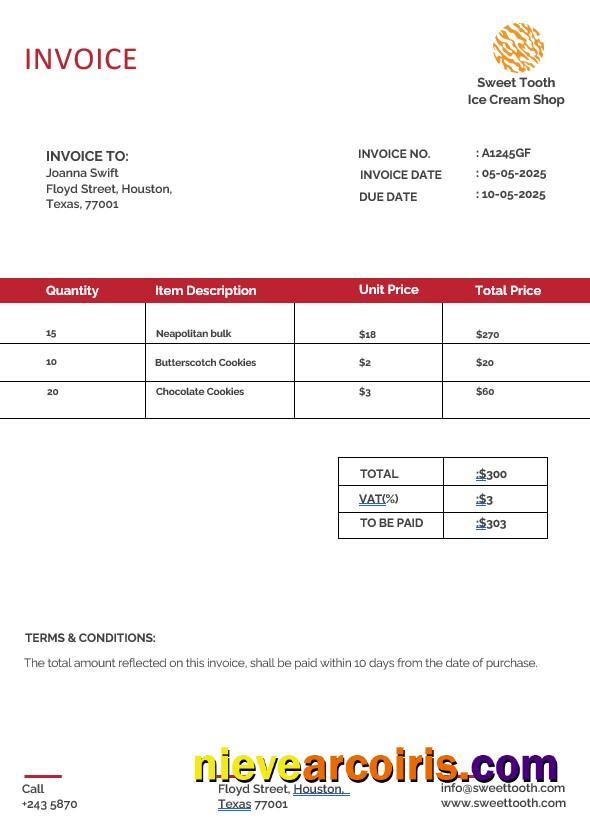 Professional Ice Cream Invoice Template