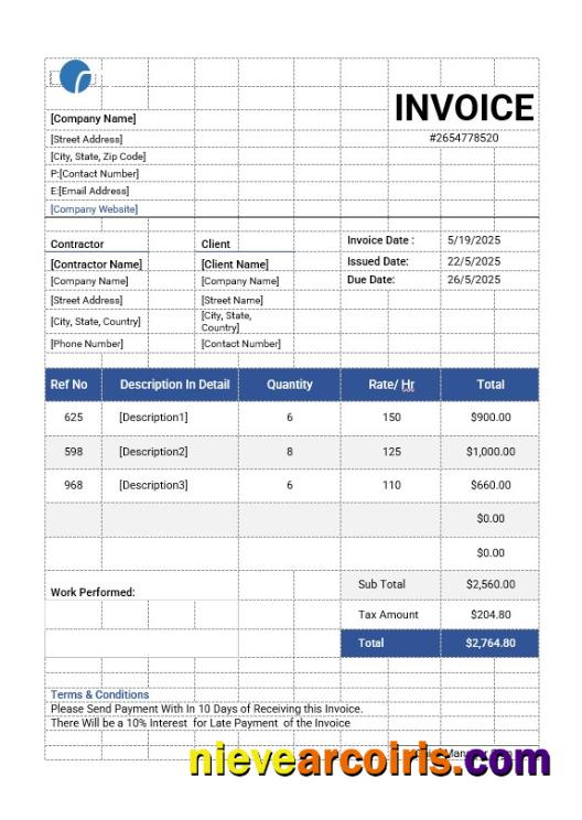 Realistic Independent Contractor Invoice Template
