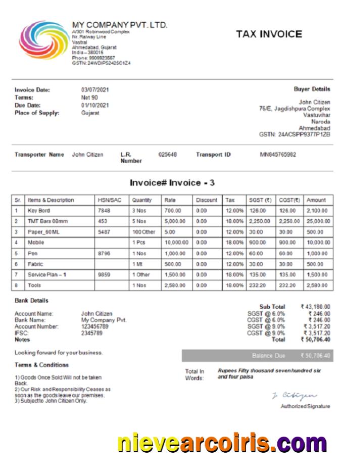 India My Company Pvt Ltd Invoice Template