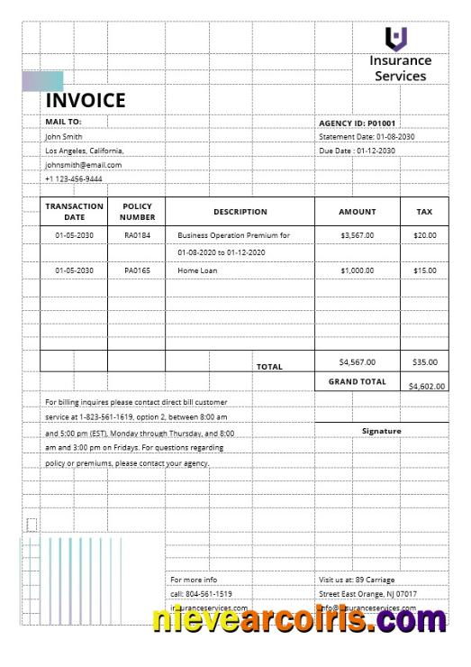 Realistic Insurance Agency Invoice Template