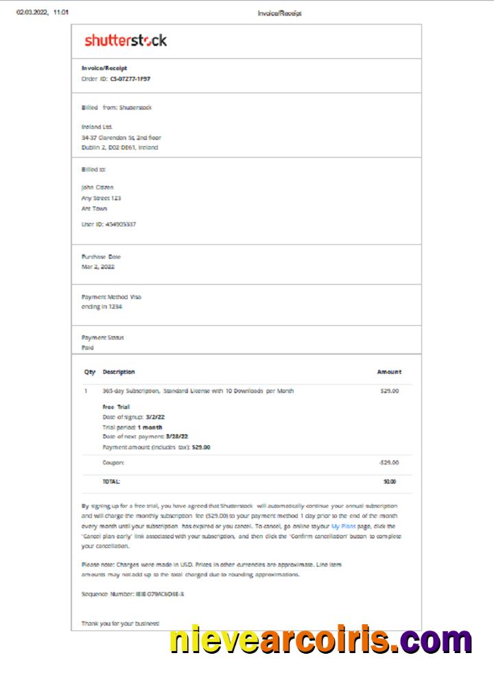 Ireland Shutterstock Invoice Sample