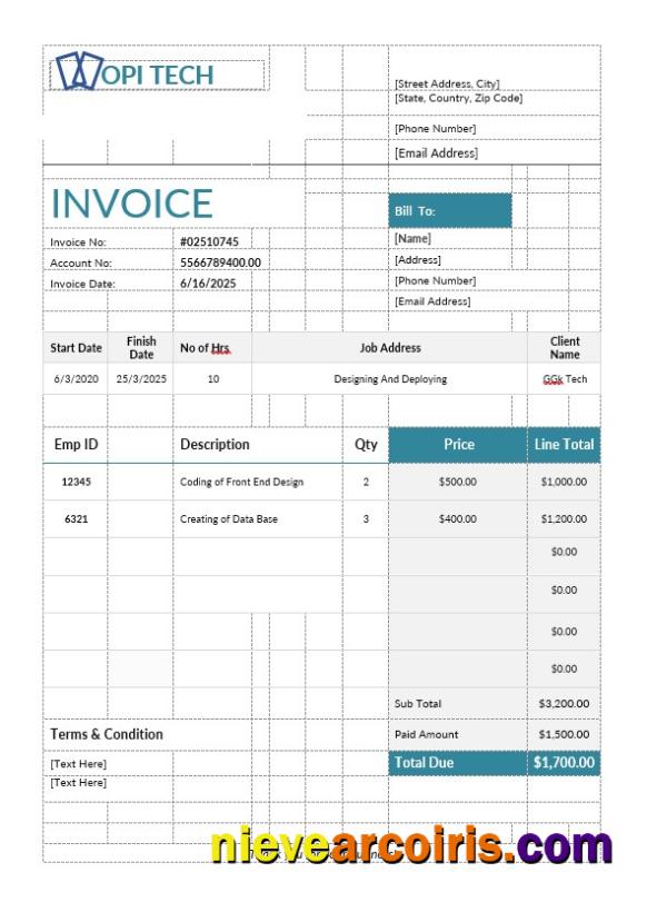 Editable Job Invoice Template