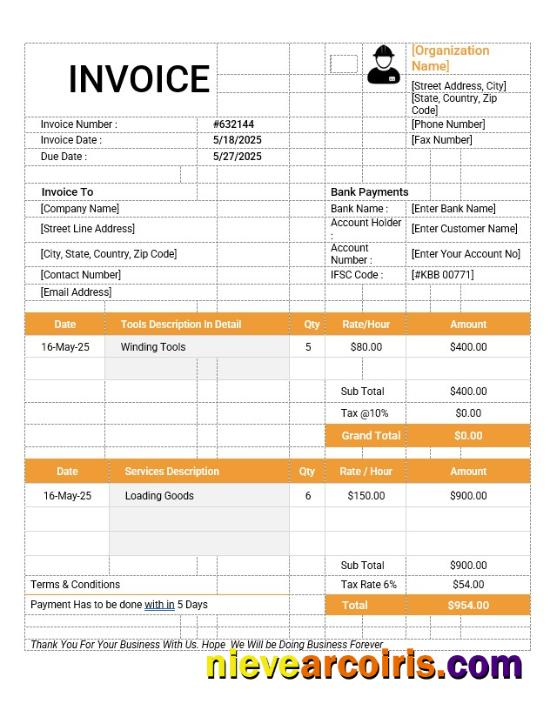 Realistic Labour Invoice Template