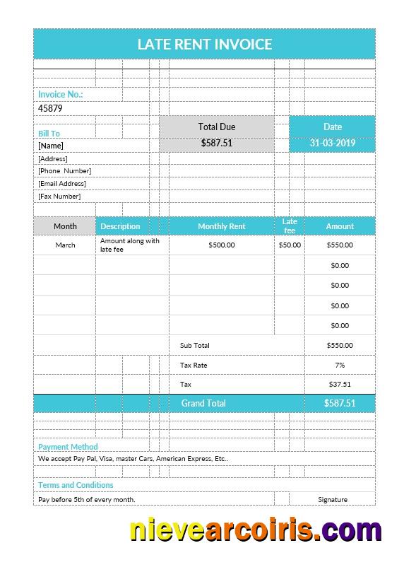 Realistic Late Rent Invoice Template