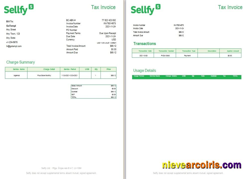 Latvia Sellfy Tax Invoice Preview