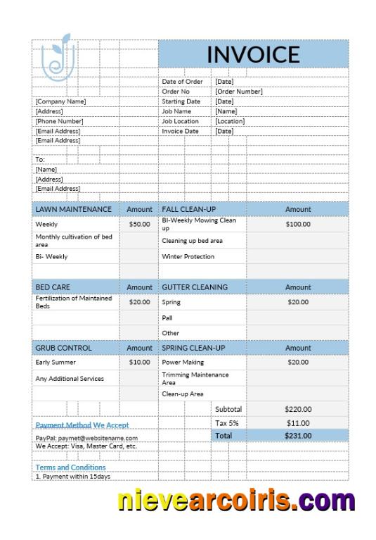 Realistic Lawn Care Invoice Template