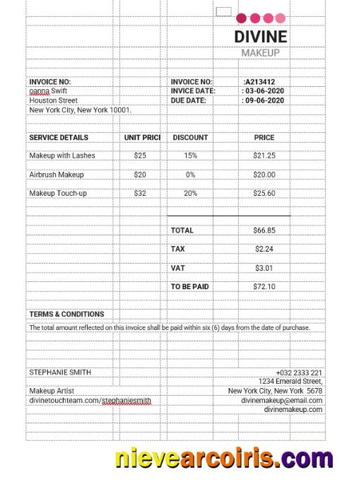 Realistic Makeup Artist Invoice Template