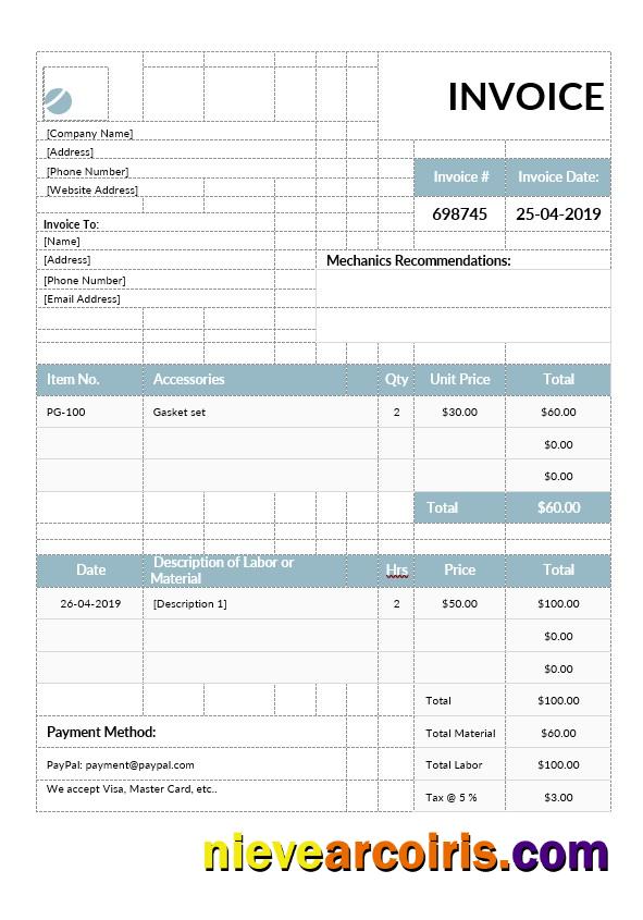 Realistic Mechanic Invoice Template