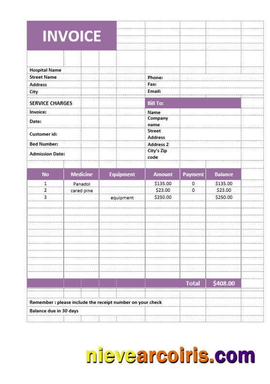 Realistic Medical Service Invoice Template