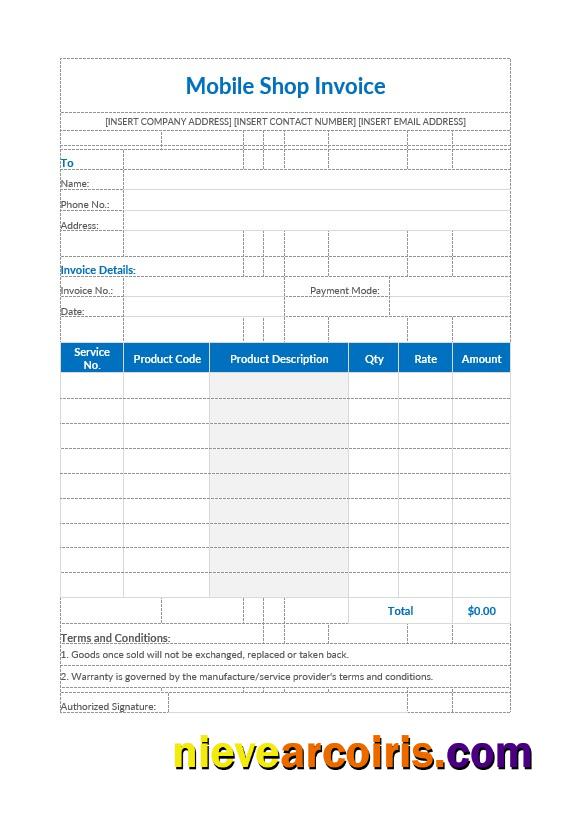 Editable Mobile Shop Invoice Template