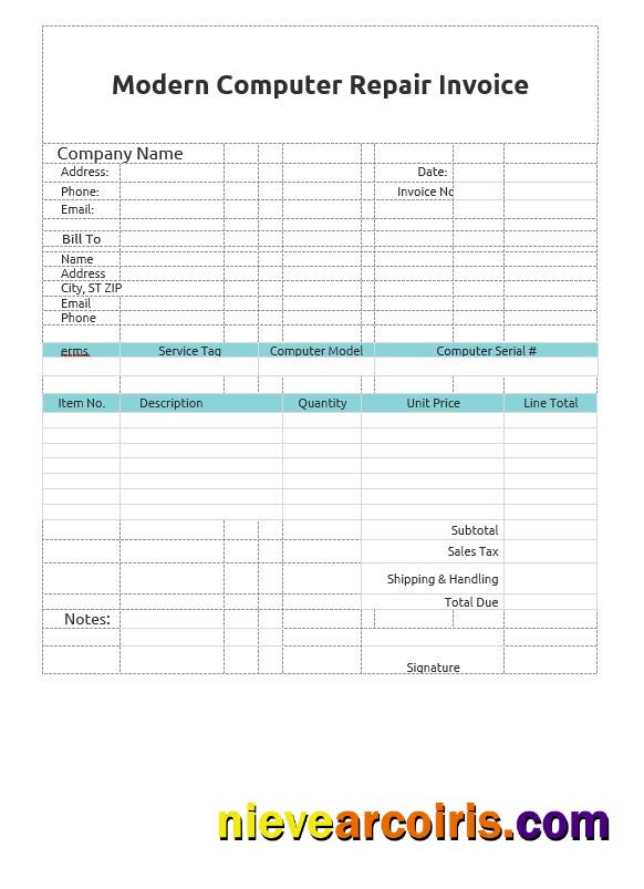 Professional Modern Computer Repair Invoice Template